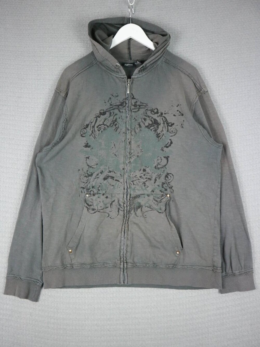 Burnside Y2K Grunge Style Faded Grey Cotton Hoodie Mens XL Streetwear